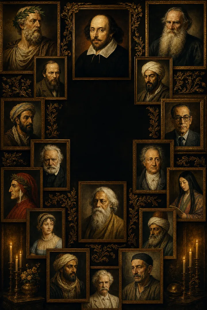 Authors artwork: framed portraits of great writers